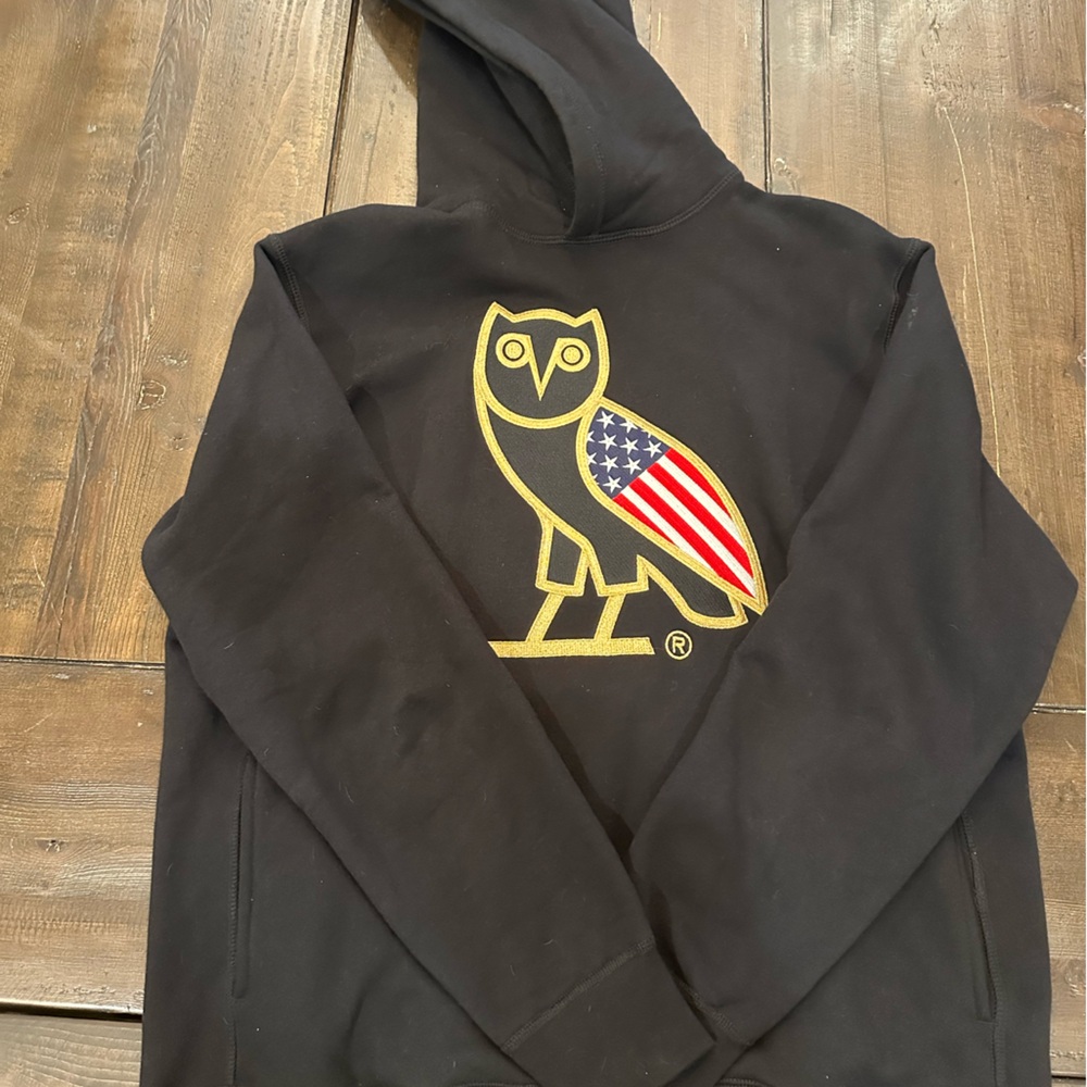 OVO Black Hoodie with Gold and USA Flag